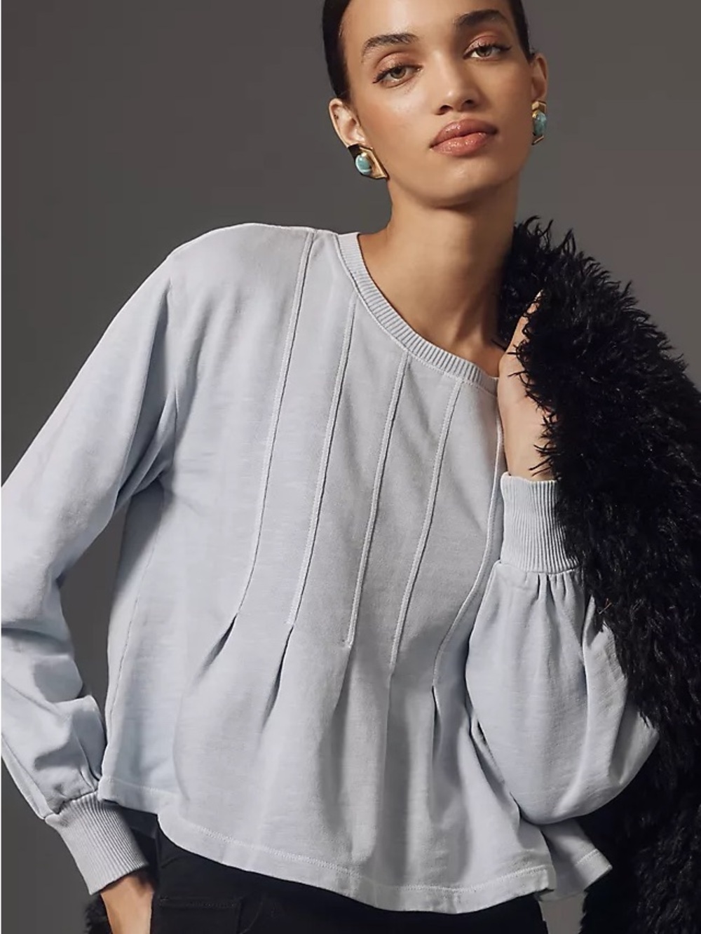 Anthropologie Pilcro Box-Pleated Sweatshirt Light Blue Size XL